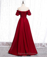 Simple Sweetheart Burgundy Satin Long Semi Formal Prom Dress, Burgundy Evening Dress